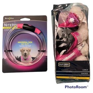 NEW Pup Crew Hot Pink Quilted Zip Dog Shoes + Nitehowl LED Safety Night Necklace